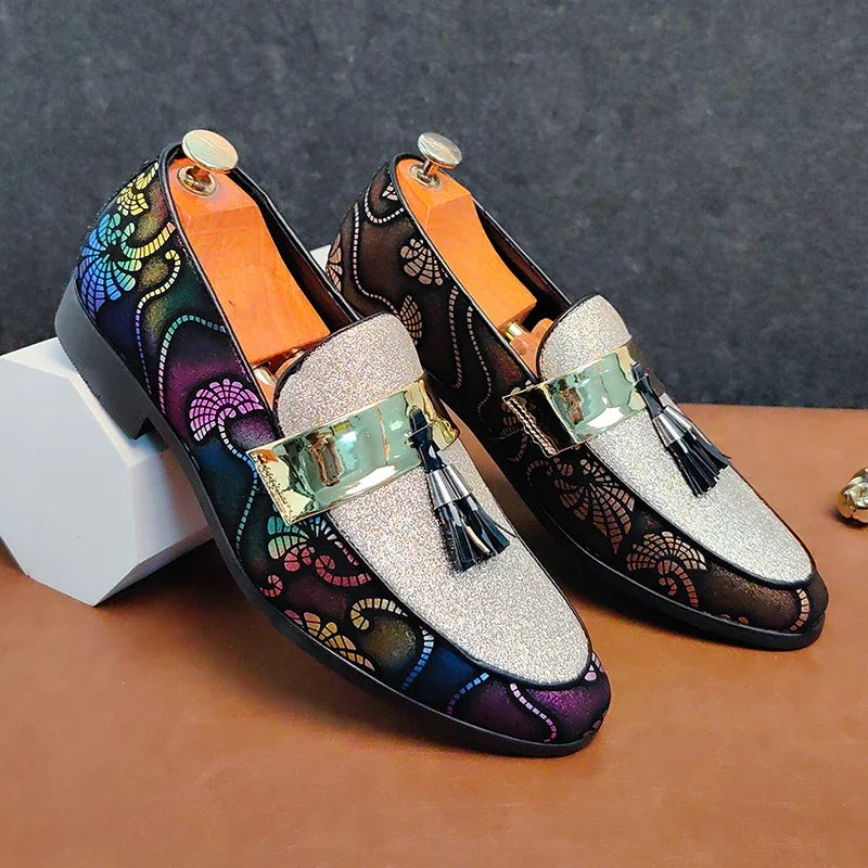New 2025  Loafers for Men Flock Embroider Tassel Casual Shoes Slip-On Breathable Handmade Mens Dress Shoes Size 38-47