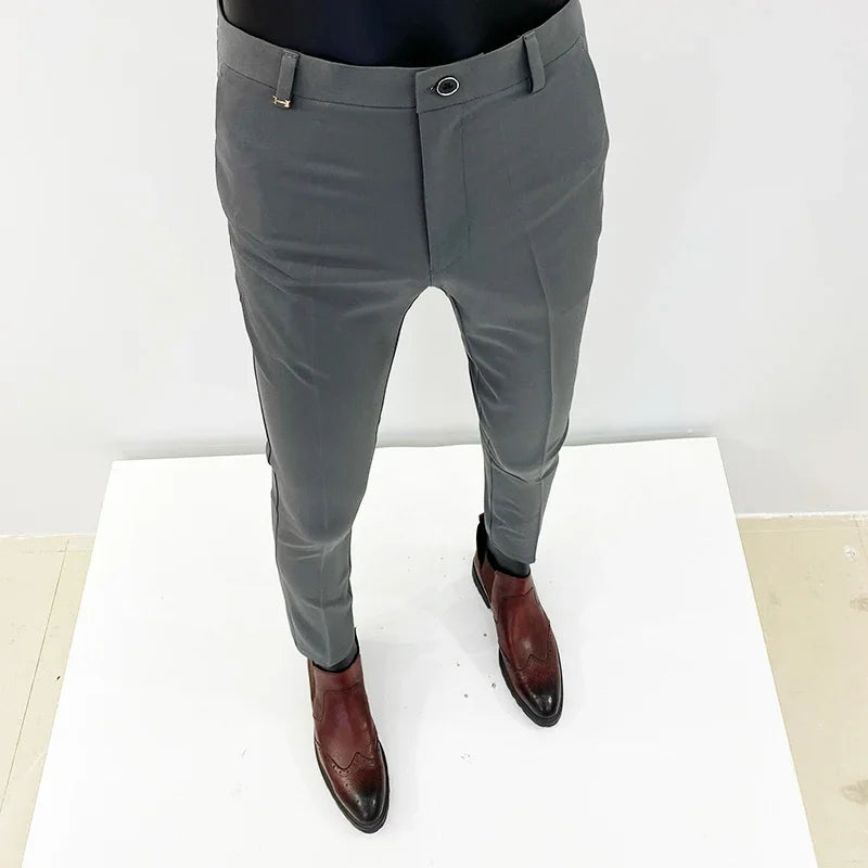 Men Suit Pants Formal Trousers Pantalone Hombre Stretch Slim Solid Color Casual Dress Full Length Pants Fashion New Men Clothing- FREE Laptop Stand is offer if you buy a pant