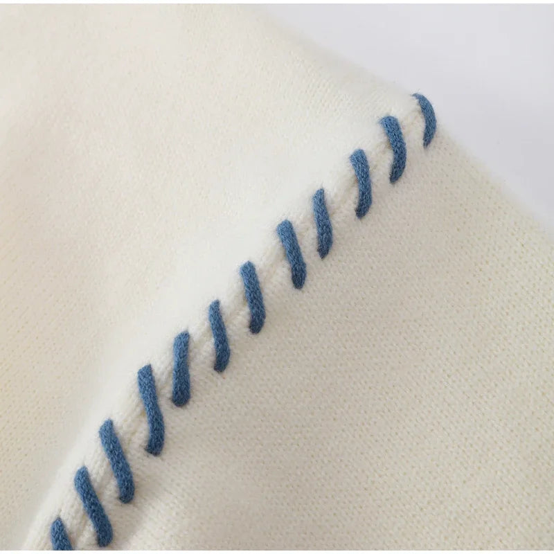 Man Panelled Contrast O neck Sweater 2024-2025 Autumn Winter Vintage Loose Long Sleeves Knitted Pullover Fashion Casual Male Jumper