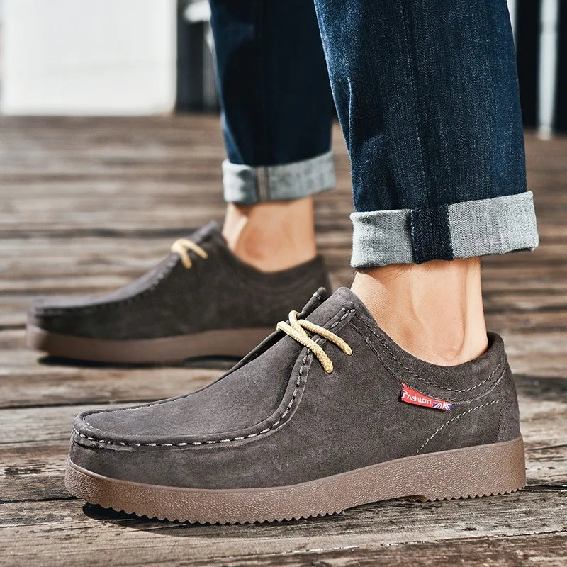 Autumn Men Casual Shoes Suede Leather Work Shoes Male Lace-up Flats Sneakers Platform British Business Party Dress Shoes 38-45