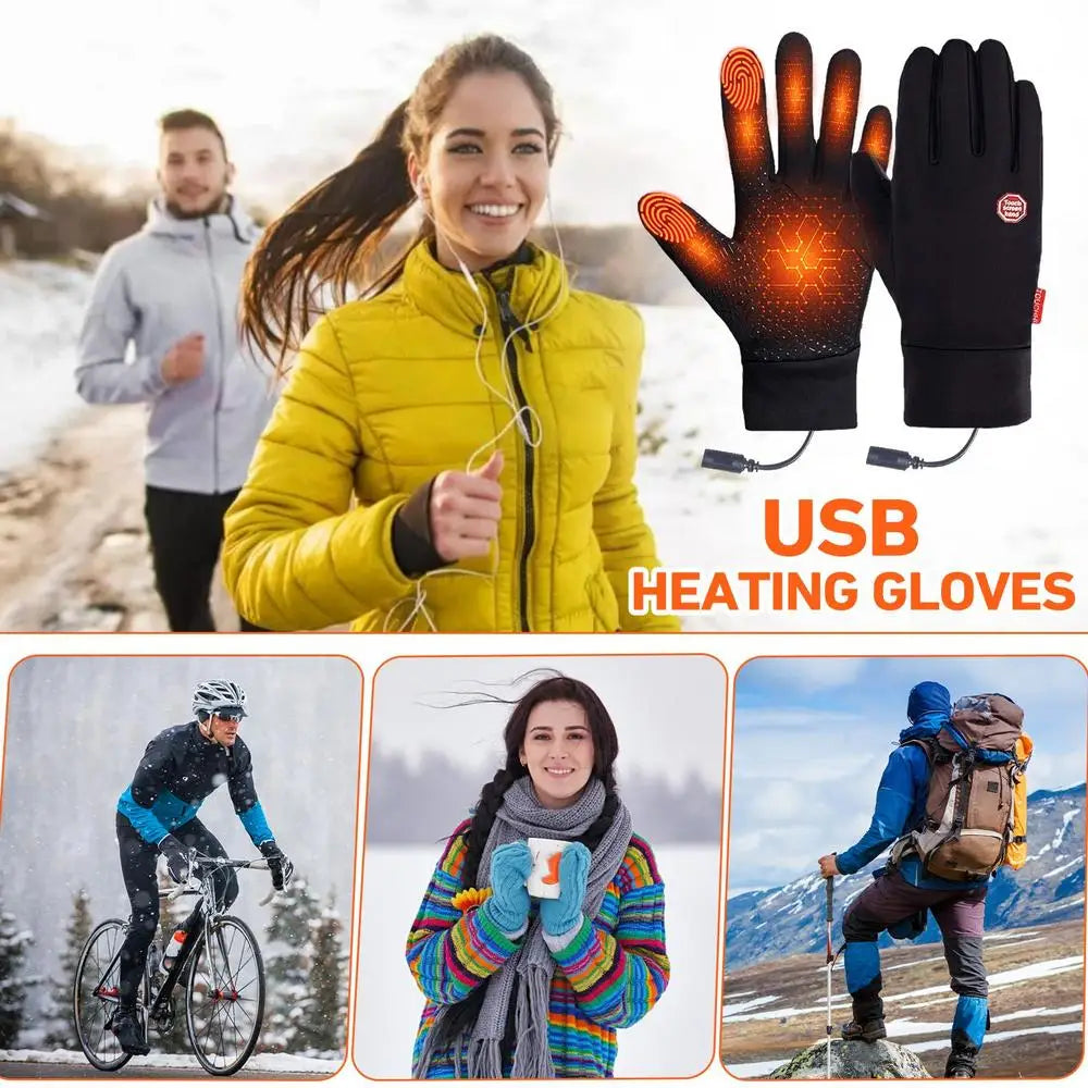 Heated Ski Gloves 1 Pair Rechargeable Fleece Thermal Gloves Cycling Accessories Hand Warmer For Motorcycling Running Riding