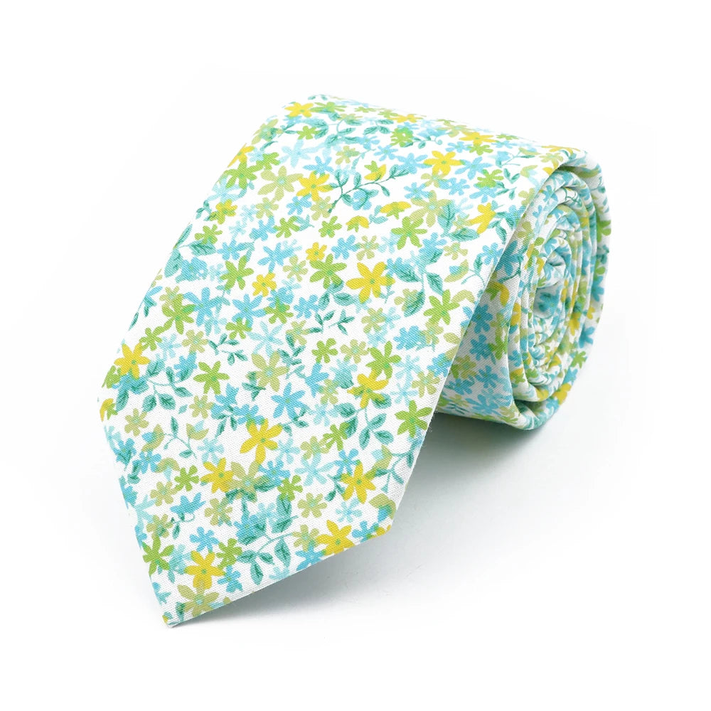 New Chic Floral Tie For Men 2025 100% Cotton Beautiful Elegant Flower Necktie White Blue Narrow Skinny Wedding Casual Cravat