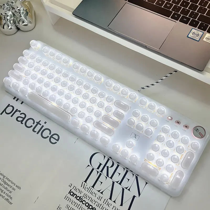 Crystal Ice Mechanical Keyboard Full Transparent Punk Wired Keyboard White Light Blue Axis Knob Version Punk Single Keyboard