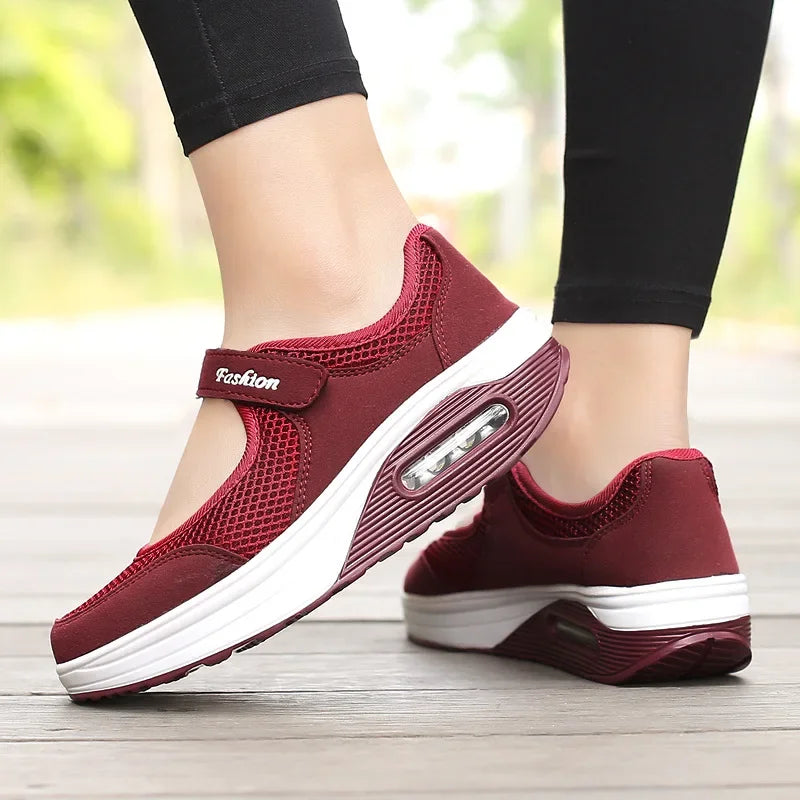 Women Tennis Shoes New Hook Loop Air Cushion Shoe Non-slip Sole Breathable Female Casual Increase Footwear Outdoor Walk Sneakers