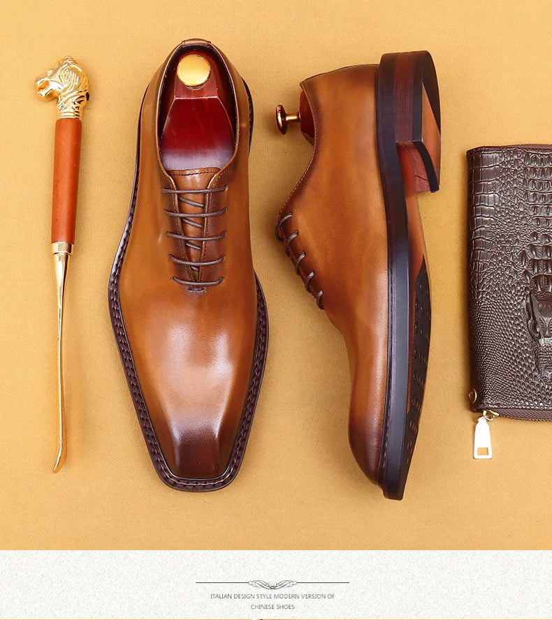 Handmade Mens Wedding Oxford Shoes Brown Genuine Leather Brogue Men's Dress Shoes Lace Up Business Formal Shoes for Men