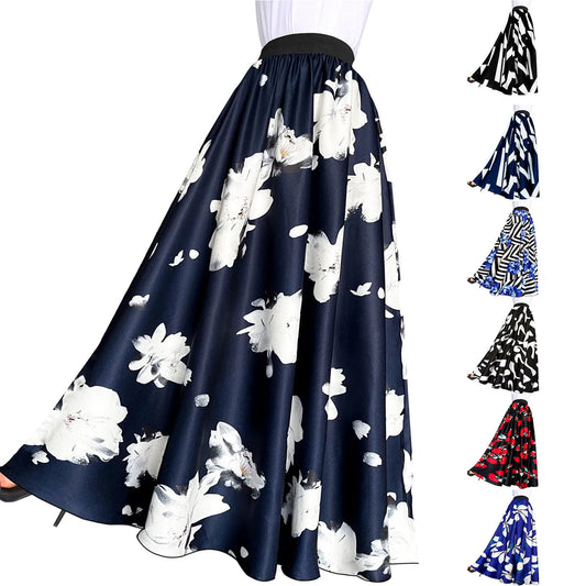 NEW 2024 Women Bohoo Skirts Floral High Waised Floor Length A Line Skirt Baggy Pleated Faldas Vintage Retro Plus Size Long Skirt XL-5XL