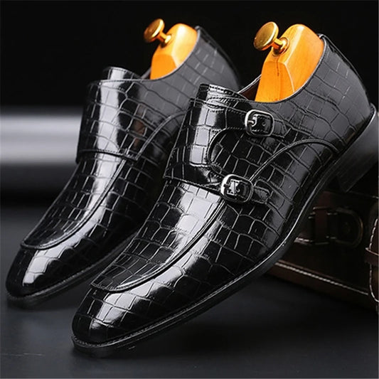 Man's Business Dress Office Shoes Crocodile Grain Leather Shoes Mens Buckle Casual Wedding Party Shoe Men Loafers Flats