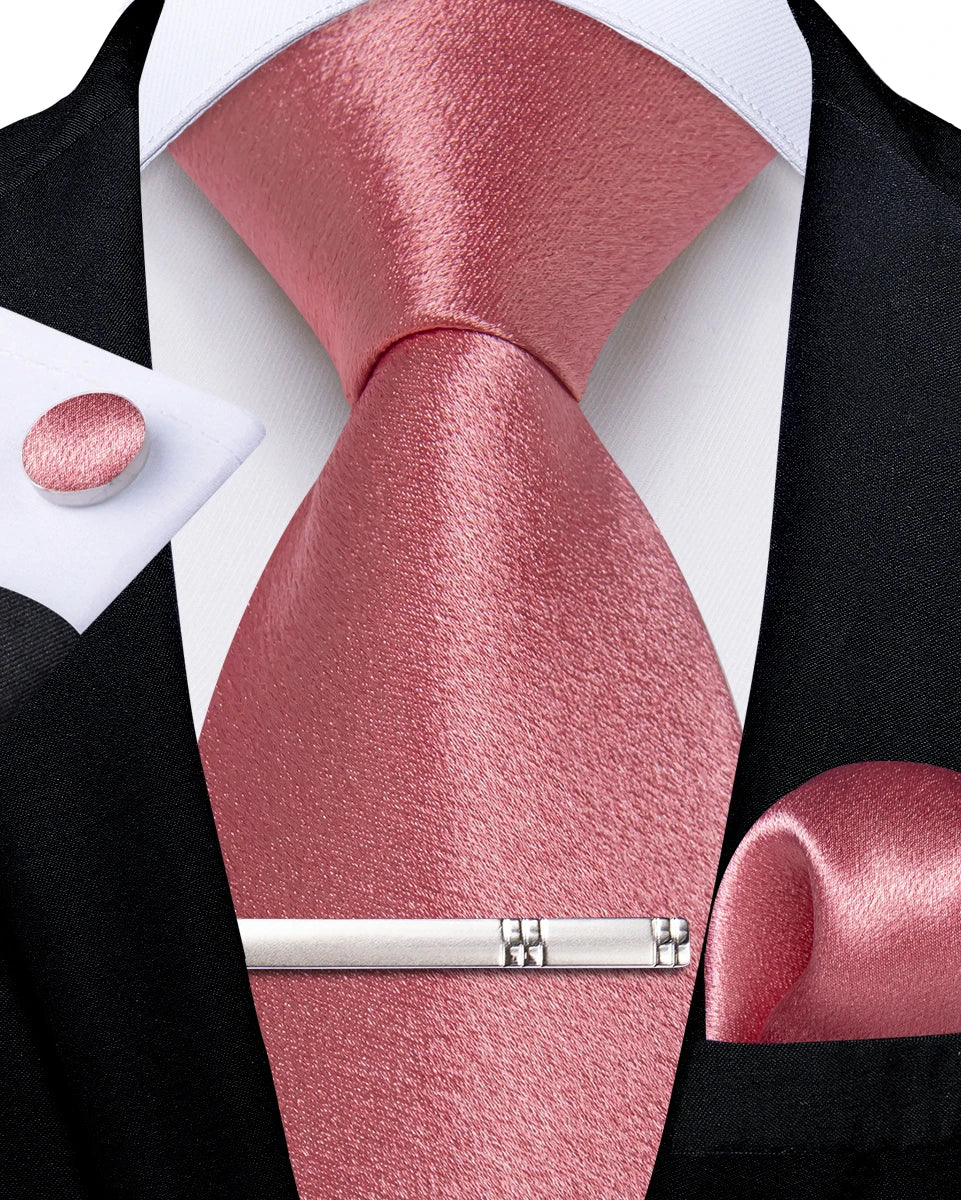 4Pcs Solid Green Brown Black Blue Red Satin 8cm Men Tie Set Handkerchief Cufflinks Wedding Party Accessories Gift for Husband