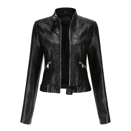 Spring Autumn Stand Collar Ladies Thin Leather Outerwear 2024 New Style Women's Leather Jacket Short Slim Fit
