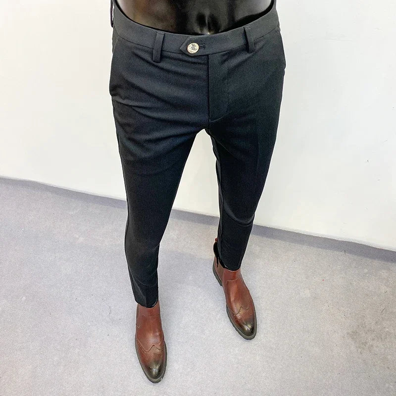 Men Suit Pants Formal Trousers Pantalone Hombre Stretch Slim Solid Color Casual Dress Full Length Pants Fashion New Men Clothing- FREE Laptop Stand is offer if you buy a pant