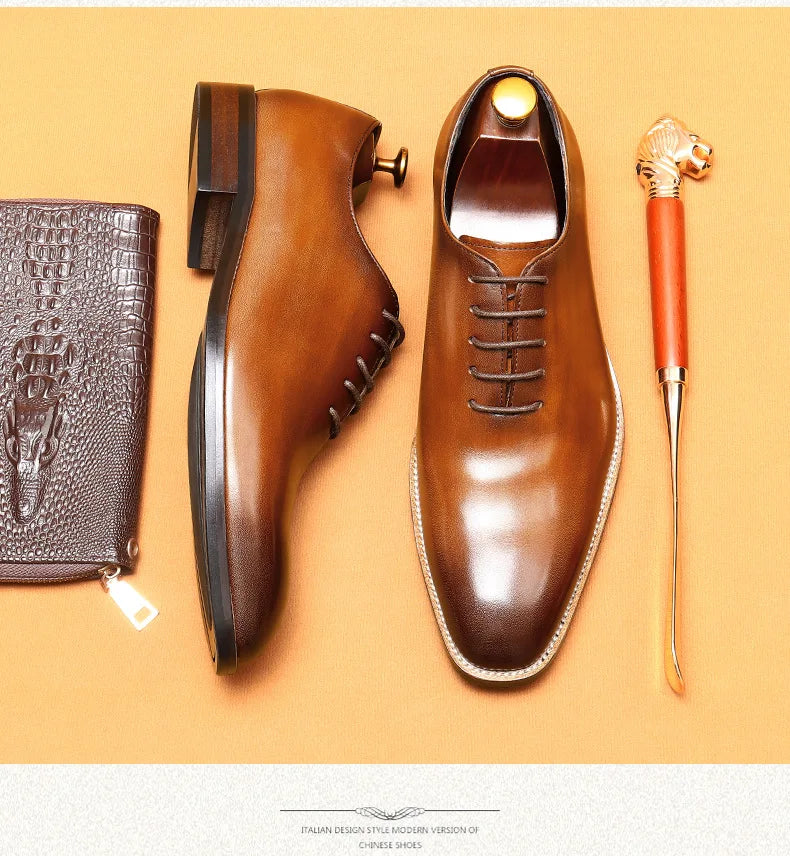 2024-2025 Italian Design Genuine Leather Shoes for Men Business Shoes Lace Up Oxfords Male Wedding Dress Shoes Men Plus Size 37-46