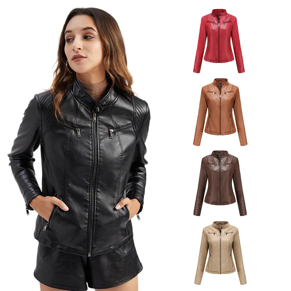 2025 Ladies New Autumn Motorcycle Short Chic PU Leather Jacket