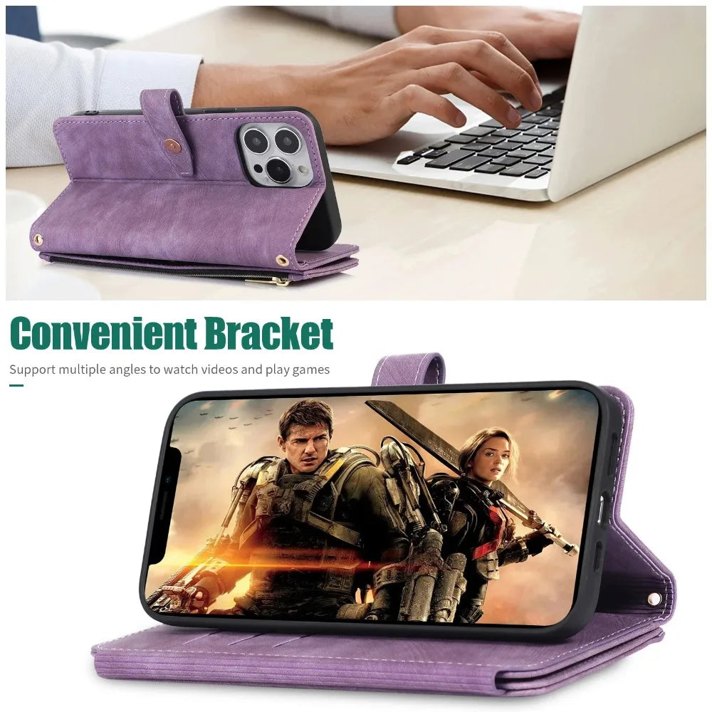 Crossbody Lanyard Card Slot Wallet Flip Case for iPhone 15 14 13 12 11 Pro Max Mini X XS 8 7 Plus SE 2020 2022 PU Leather Cover