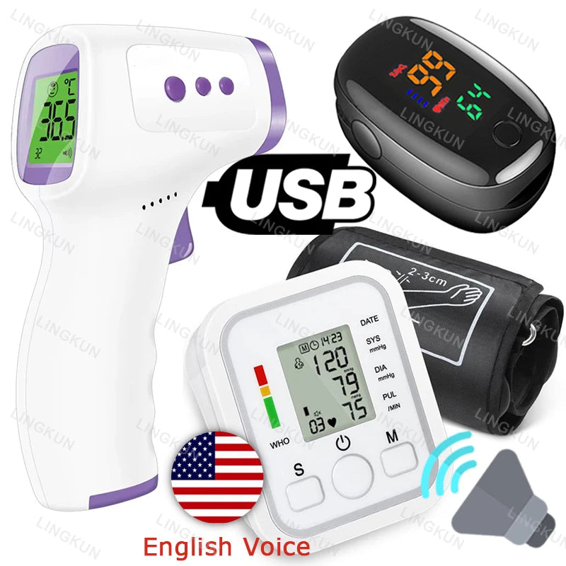 English Voice Digital Arm Blood Pressure Cuff Sensor Monitor BP Automatic Pressure Tonometer Tensiometer Heart Rate Pulse Meter