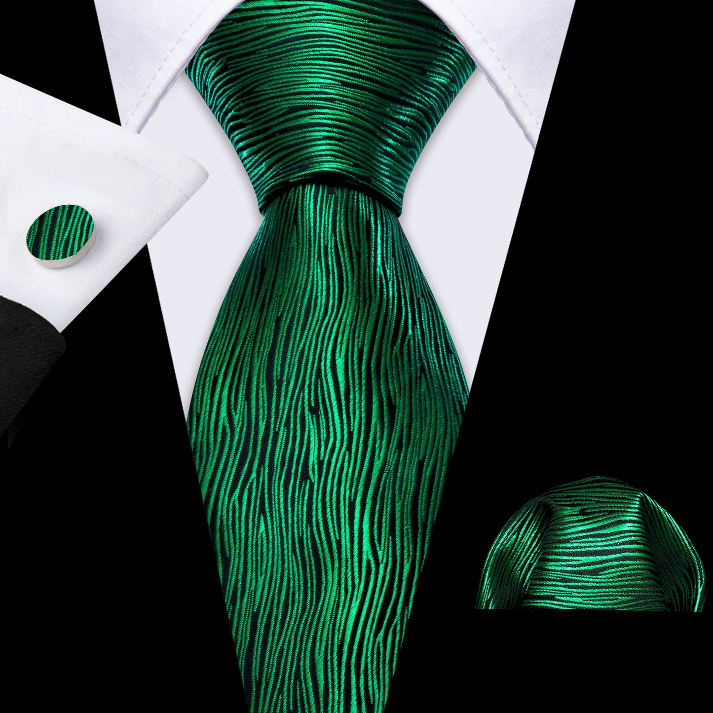 Amazony Epic Green Silk Mens Tie Hanky Cufflinks Set Mint Grass Teal Bottle Sage Pea Green Necktie For Male Wedding Business Party