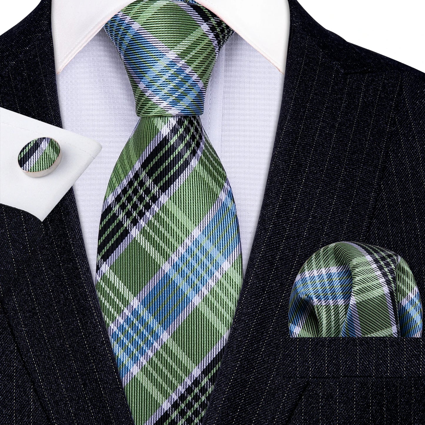Amazony Epic Green Silk Mens Tie Hanky Cufflinks Set Mint Grass Teal Bottle Sage Pea Green Necktie For Male Wedding Business Party