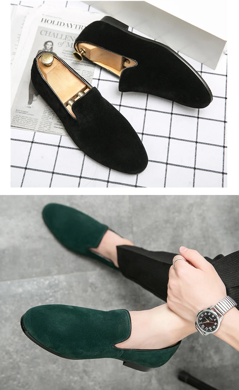 Brand 2024-2025 Green Men's Suede Loafers Fashion Soft Comfortable Breathable Moccasin Shoes Men England Style Slip-on Casual Shoes For Men