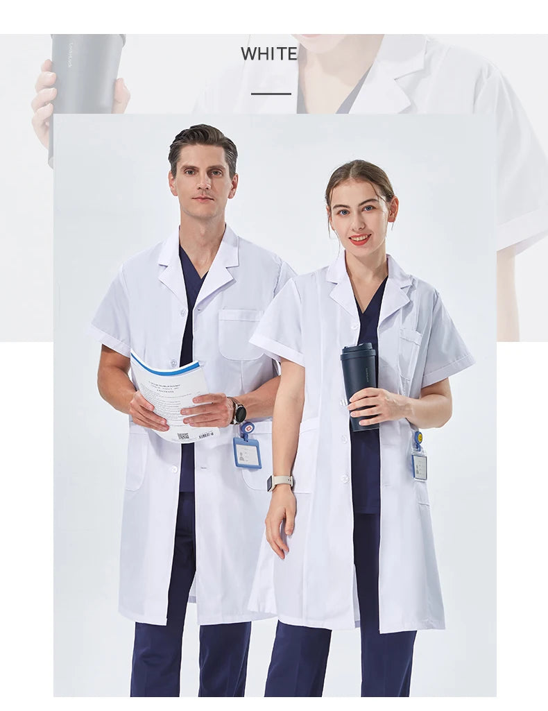 NEW 2024  White Lab Coat for Women Men Students Chemistry Healthcare Professionals Nurse Long Sleeves Doctor Work Robe XK002
