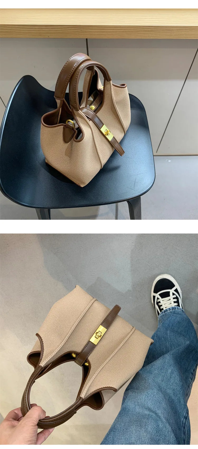 Vegetable basket bag for women 2024-2025 cloth pattern handbag large capacity niche design bucket bag PU sub-mother tote bag