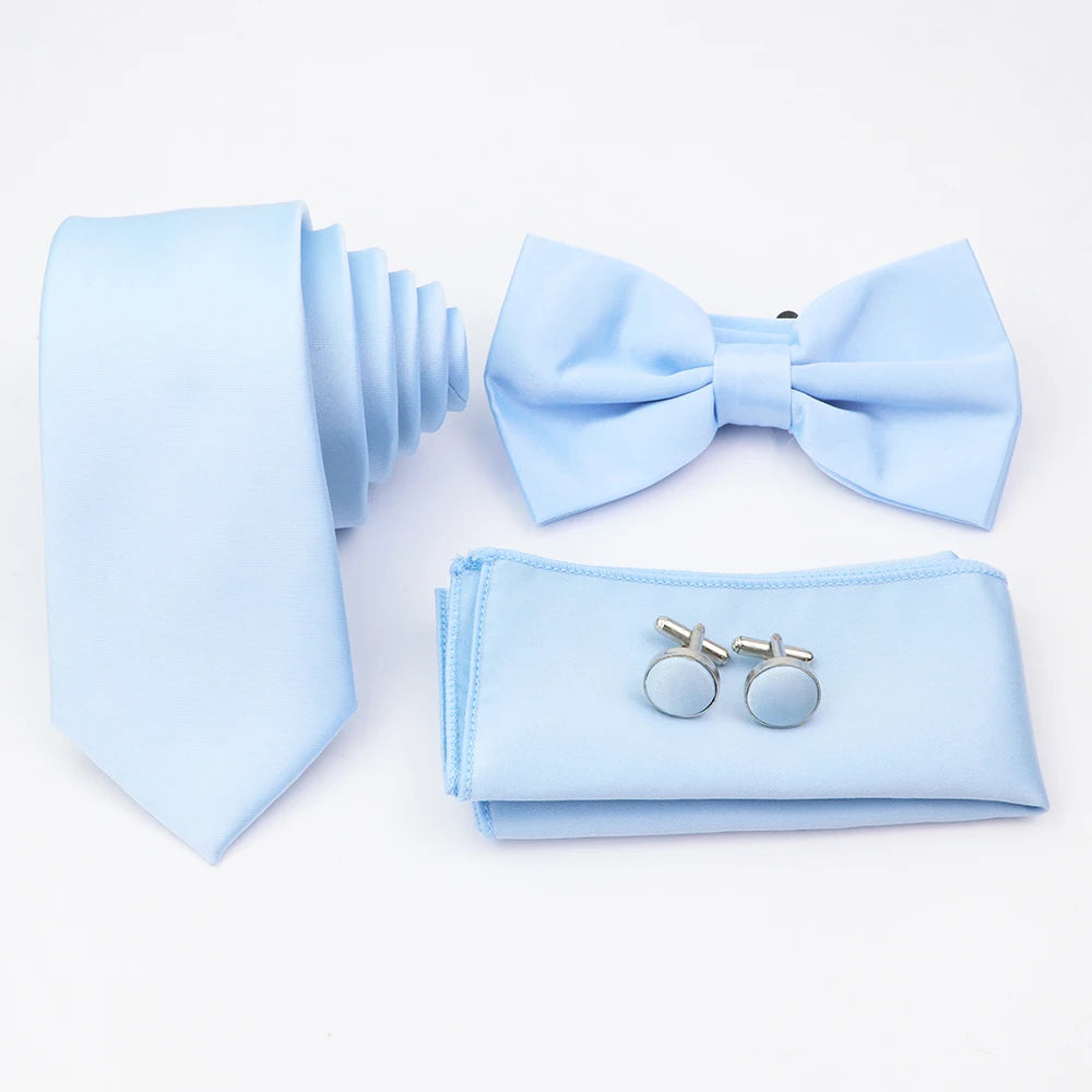 Hot Sale Pink Purple Sage Green Tie Set Polyester Necktie Bowtie Cufflink Brooch For Groom Suit Wedding Cravat Shirt Accessory