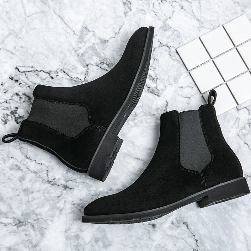 Trendy Brand 2025  British Style Men Boots High Top Slip On Suede Leather Ankle Boots Spring Autumn New Chelsea Boots Men Casual Shoes