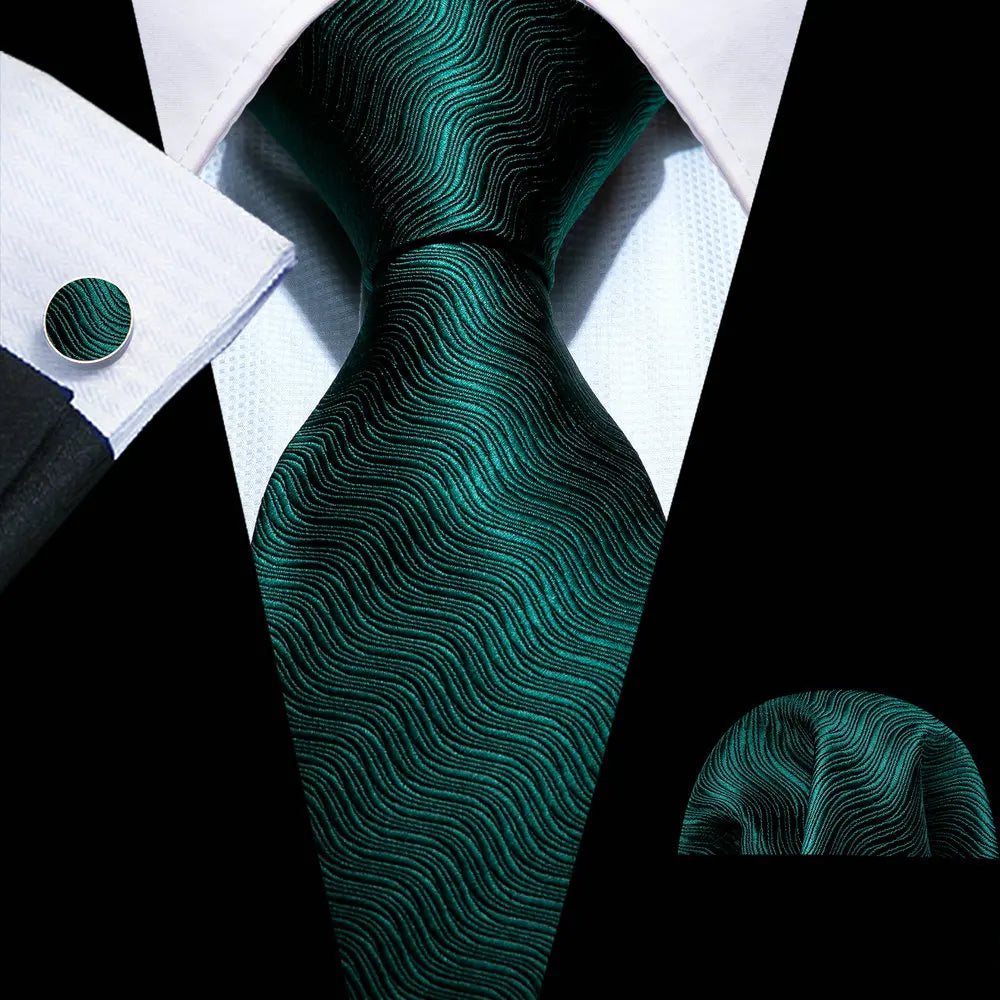 Green Men Tie Wedding Silk Solid Necktie Pocket Square Cufflinks Sets New Suit High Quality Party Business Designer