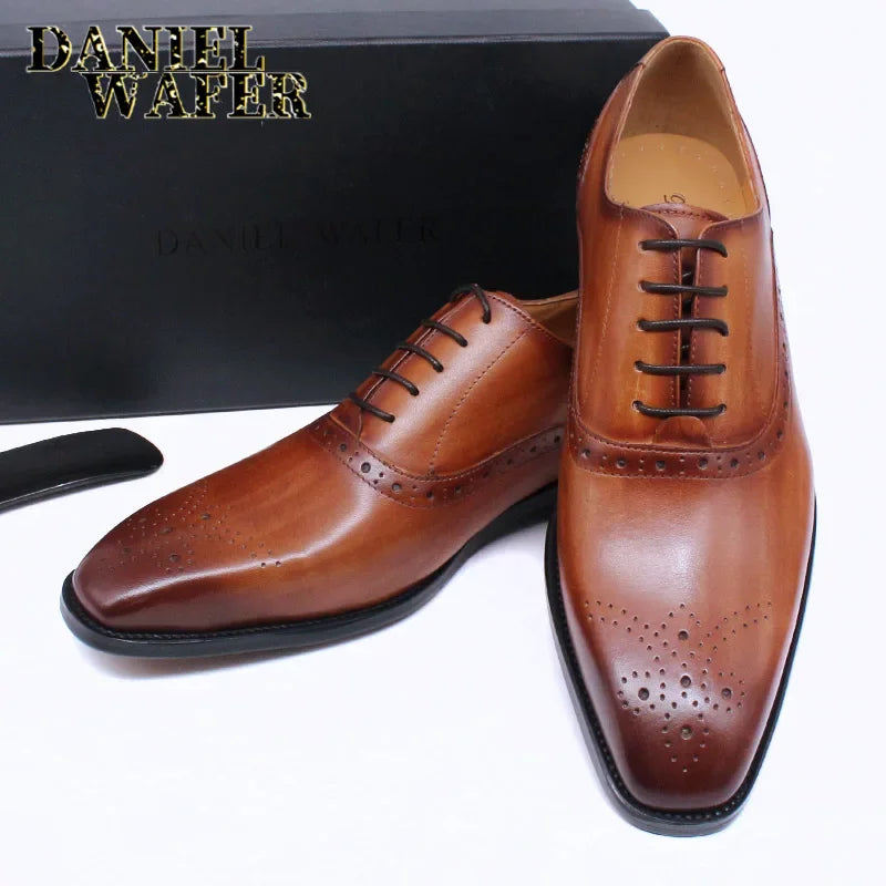 Men's Genuine Leather Oxford Shoes Brown & Black 2025 - 2026  High-Quality Snake Print Lace-Up Business Dress Suit Wedding Shoes
