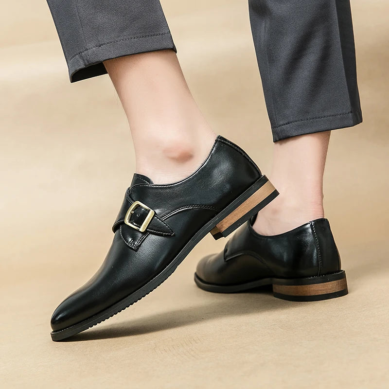 Luxury Soft Wood Heel Men's Fashion Business Leather Shoes Formal Dress Shoes Casual Derby Shoes Career Oxford Italy Style Shoes