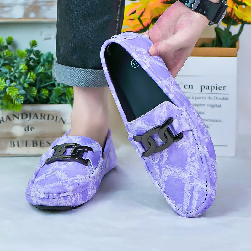 Our 2025 New Fashionable Mens Over Size 38-48 Moccasin Shoes Purple Spring Male Formal Dress Shoes Comfortable Youth Leisure Shoes
