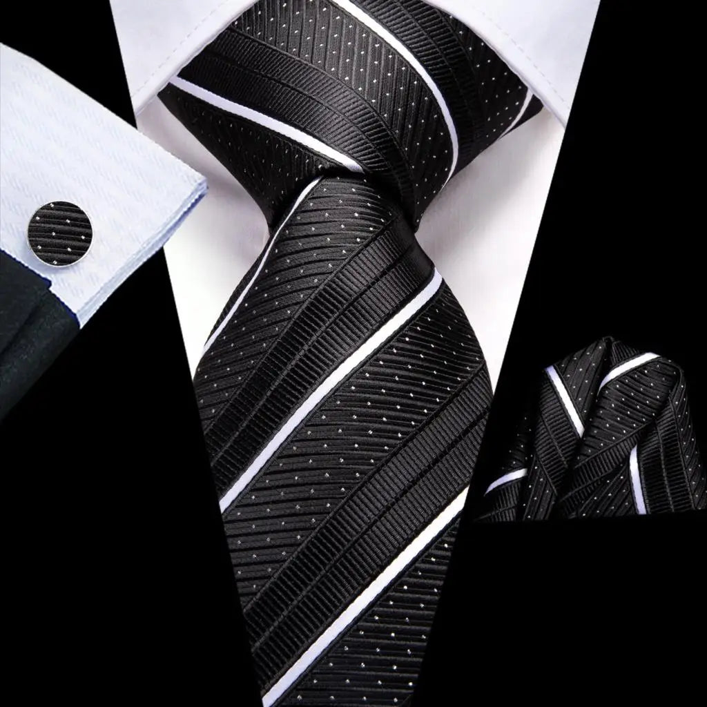 Our Brand  2025 Hi Tie Striped Sage Green Mens Fashion Necktie Handkerchief Cufflinks for Tuxedo Accessory Classic Silk Luxury Tie for Man Gift