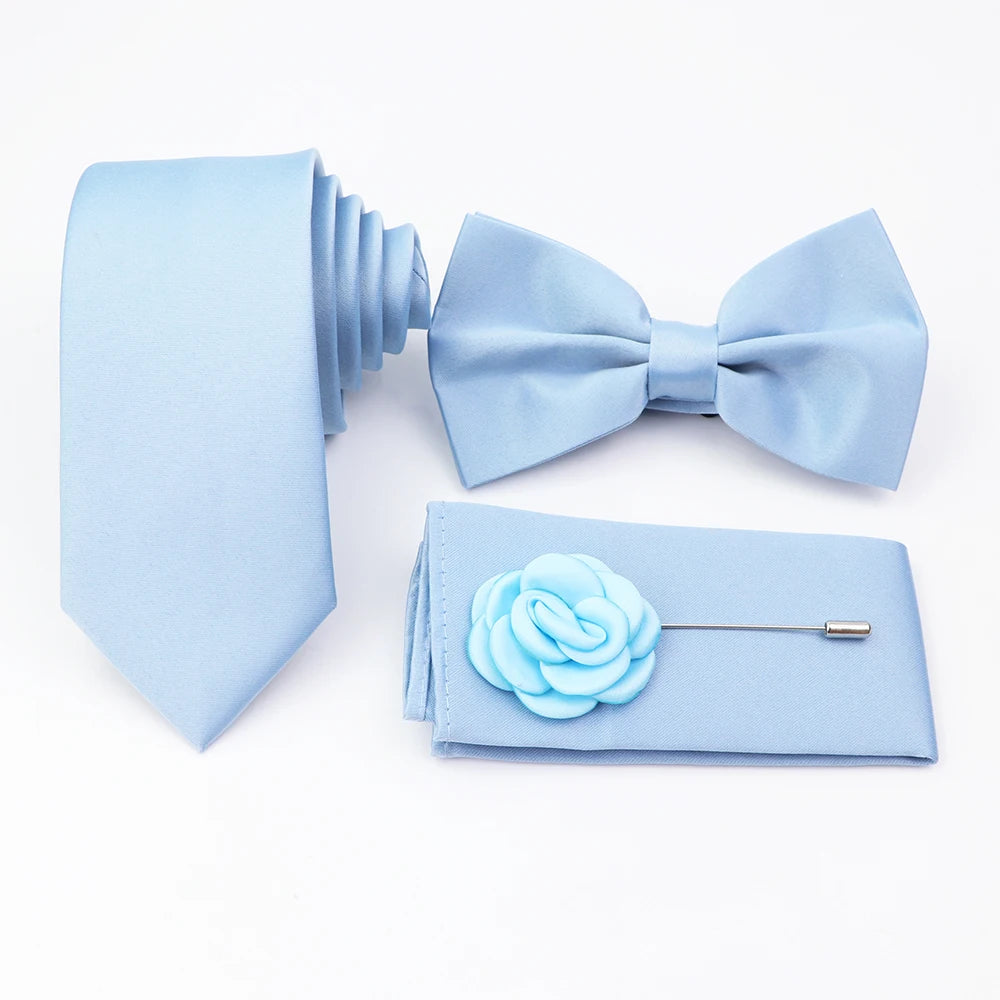 Hot Sale Pink Purple Sage Green Tie Set Polyester Necktie Bowtie Cufflink Brooch For Groom Suit Wedding Cravat Shirt Accessory