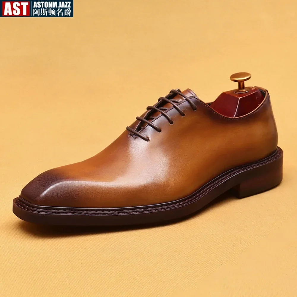 Handmade Mens Wedding Oxford Shoes Brown Genuine Leather Brogue Men's Dress Shoes Lace Up Business Formal Shoes for Men