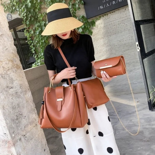 AMAZONY 2024 Brand 3 Sets Women Handbags High Quality Pu Leather Female Messenger Bag Luxury Tote Bags + Ladies Shoulder Crossbody Bag E638