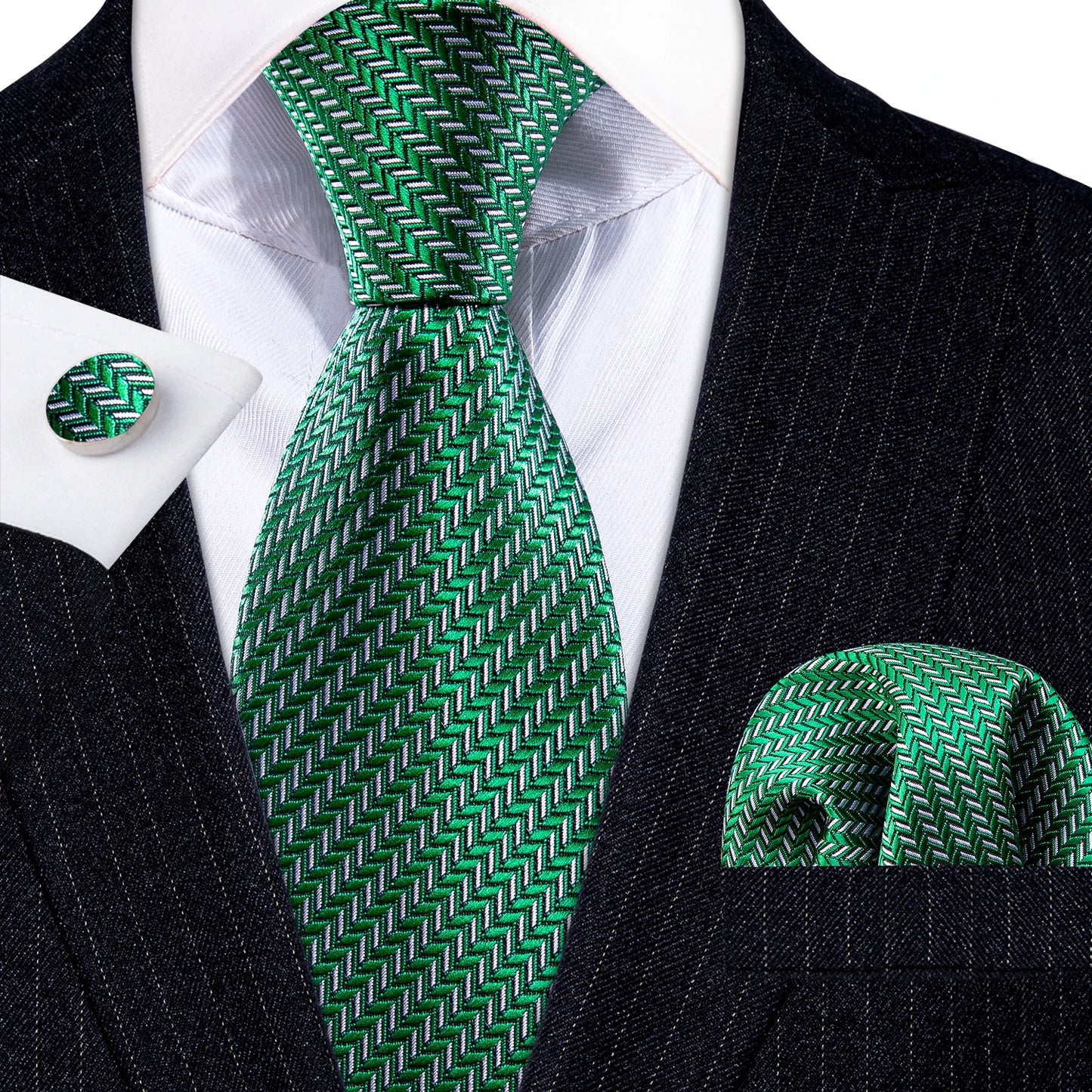 Amazony Epic Green Silk Mens Tie Hanky Cufflinks Set Mint Grass Teal Bottle Sage Pea Green Necktie For Male Wedding Business Party