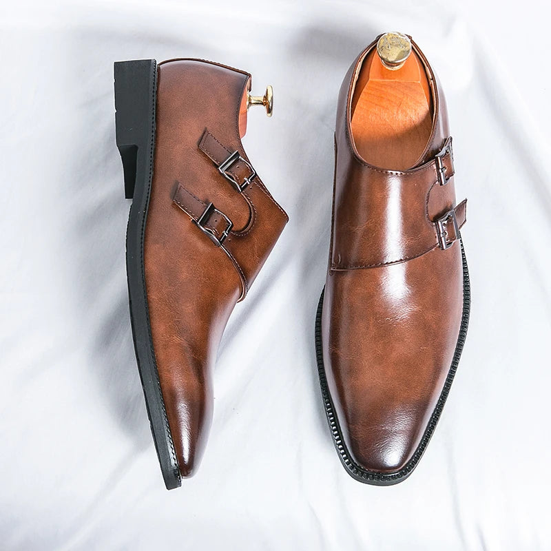 2024-2025 New Leather Shoes for Men Monk Shoes Classic Brown Wedding Shoes for Men Fashion Casual Men Shoes Evening Dress Moccasins
