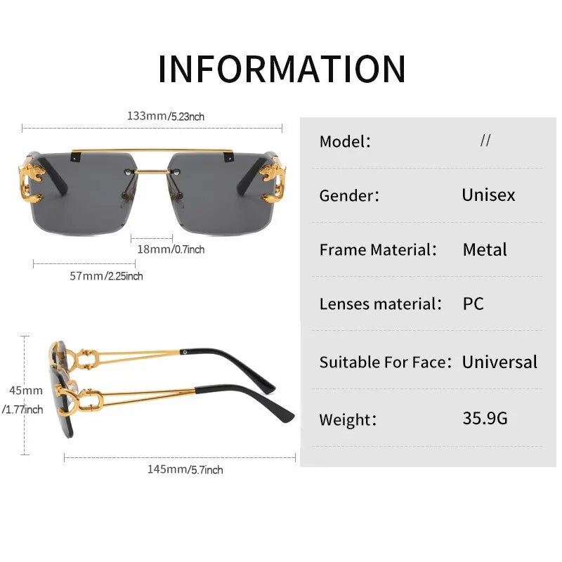 Rectangle Sunglasses for Men Women Rimless Square Shade Eyewear Frameless Vintage Square Glasses