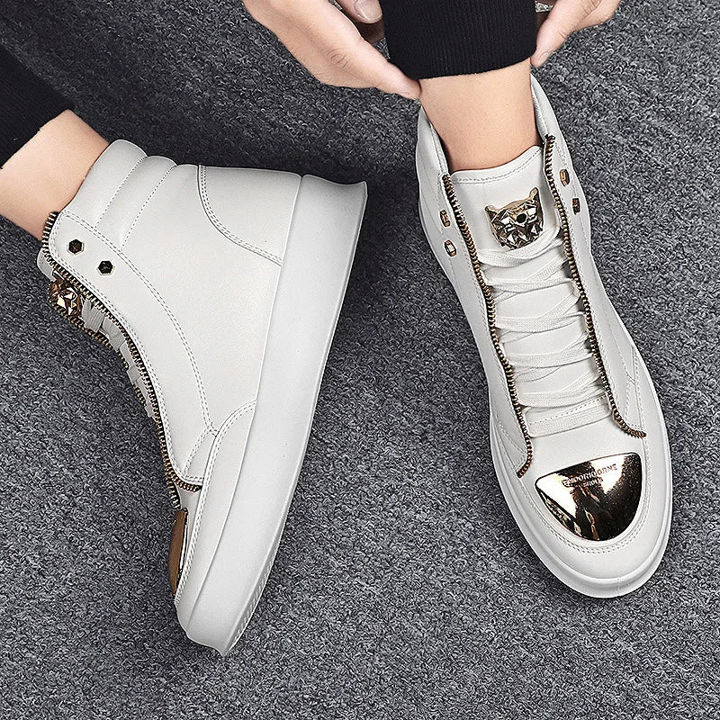 TINTINOS High Top Casual Shoes Men Sneakers 2024 Fashion Skateboard Shoes Leopard Platform Shoe Sport Training Shoes Men's Ankle Boots