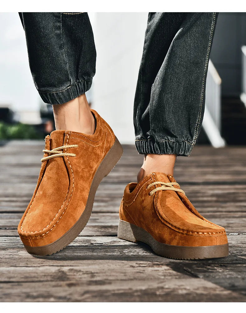 Autumn Men Casual Shoes Suede Leather Work Shoes Male Lace-up Flats Sneakers Platform British Business Party Dress Shoes 38-45
