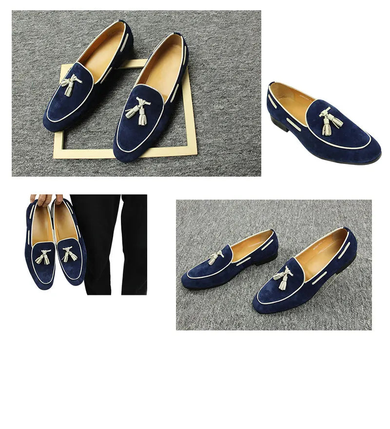 Our New Collections 2025 Penny Blue Loafer Men Shoes Fashion Tassel One-step Summer Casual Daily Office Shoes for Men Cow Suede High quality Customized