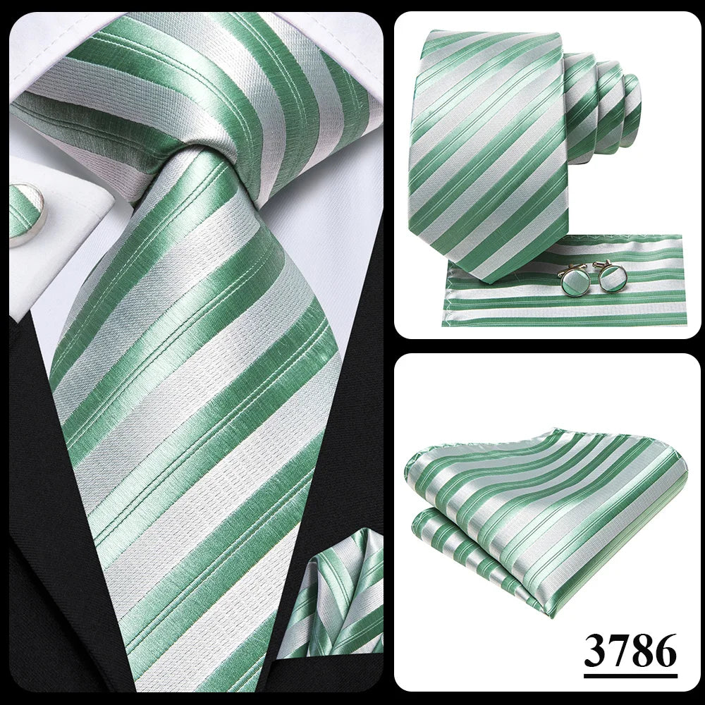 Our Brand  2025 Hi Tie Striped Sage Green Mens Fashion Necktie Handkerchief Cufflinks for Tuxedo Accessory Classic Silk Luxury Tie for Man Gift