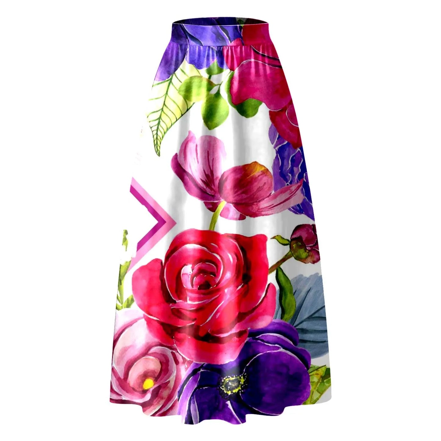 NEW 2024 Bohemian Floral Print Maxi Skirt High Waist Party Beach Pocket Long Pleated Skirts For Women Elegant Plus Size Loose Skirts