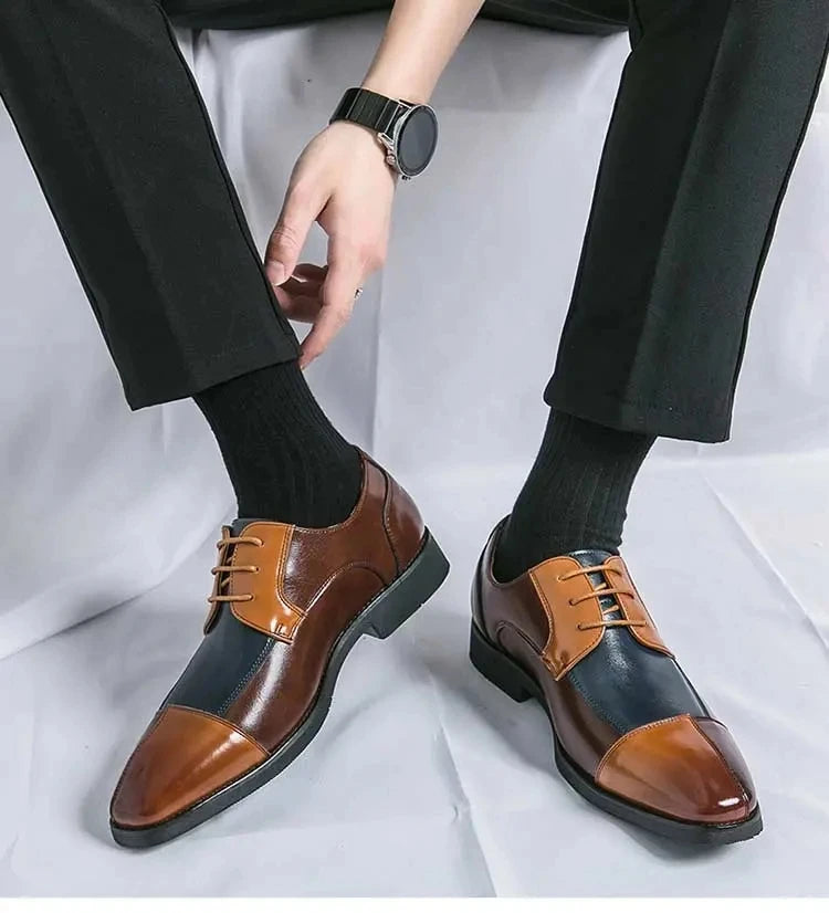 New Fashionable 2024-2025 Derby Shoes Men Shoes Pointed Lace up Business Office Dress Shoes Black Yellow Blue Yellow Size 38-48 Men Shoes