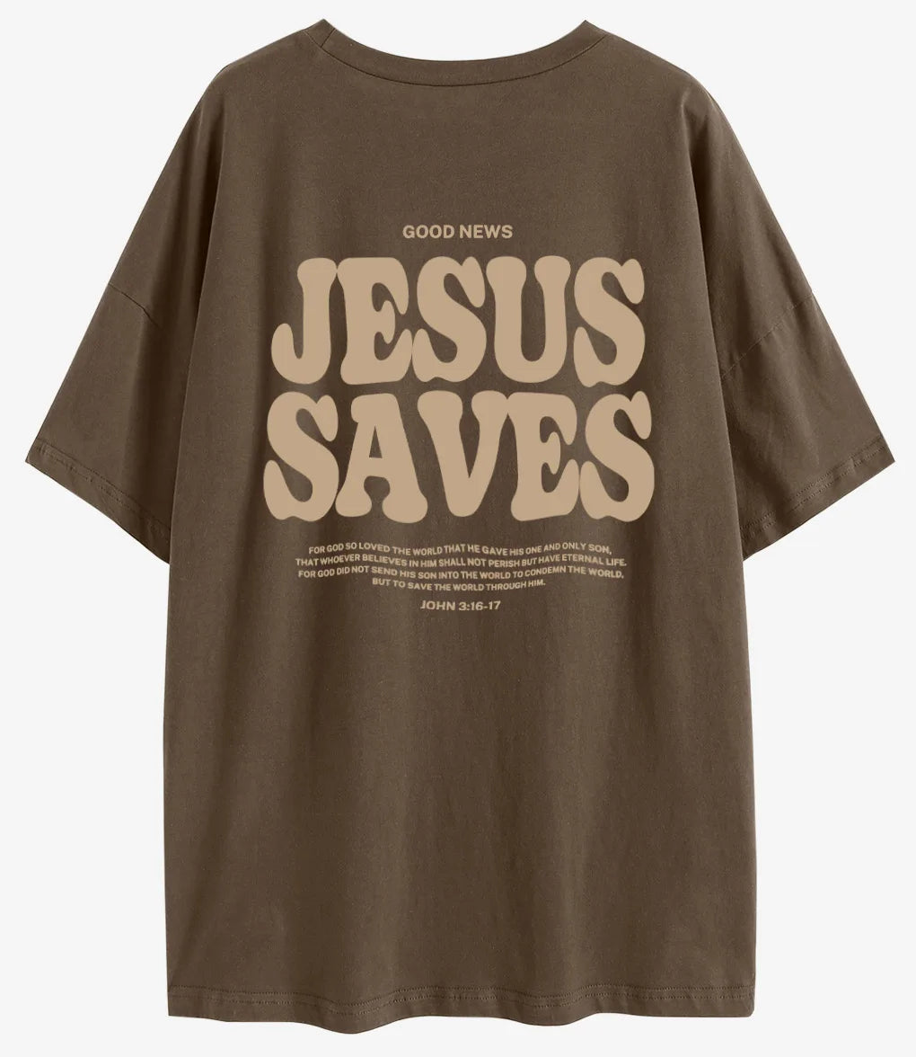 Good News JESUS -CHRIST Saves Oversized T-Shirt JESUS CHRIST Apparel Christian Loose Tee Women Trendy Casual cotton Aesthetic Top