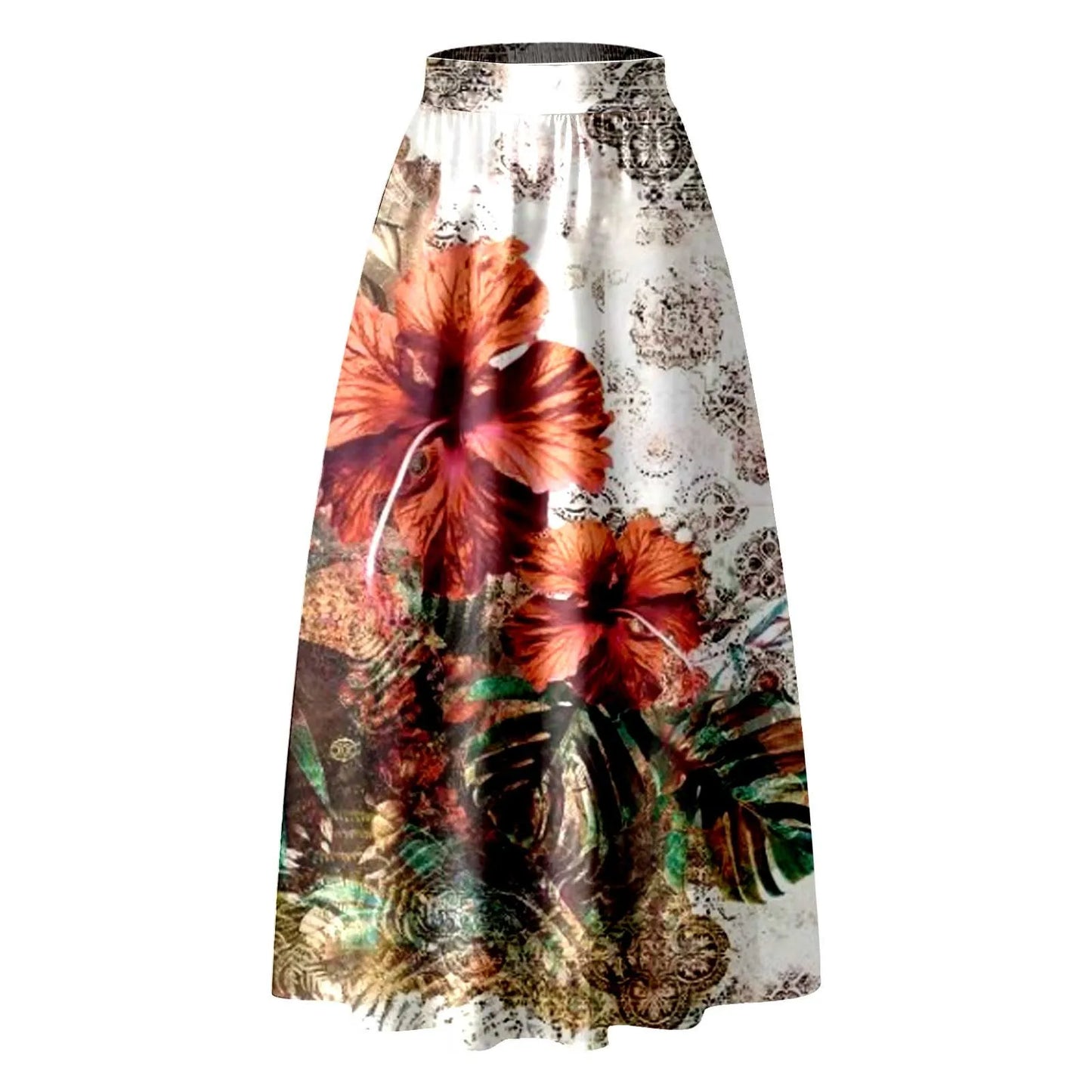 NEW 2024 Bohemian Floral Print Maxi Skirt High Waist Party Beach Pocket Long Pleated Skirts For Women Elegant Plus Size Loose Skirts