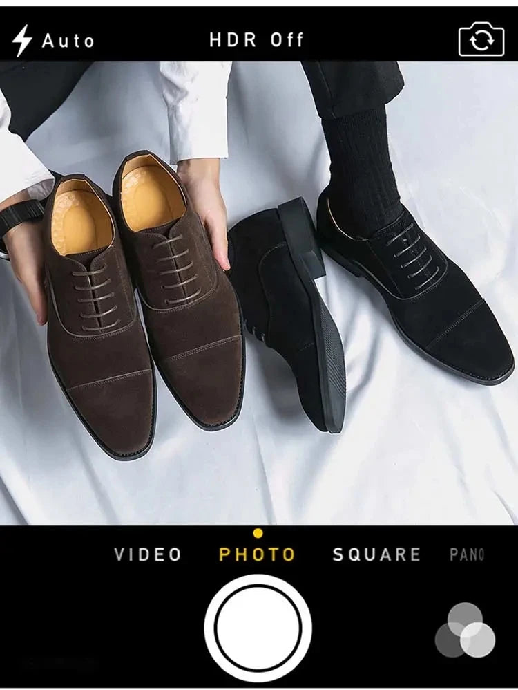 New 2024-2025 Men New Fashion Derby Shoes Pointed Anti Fleece Leather Lace up Business Dress Leather Shoes Black Brown Size 38-48