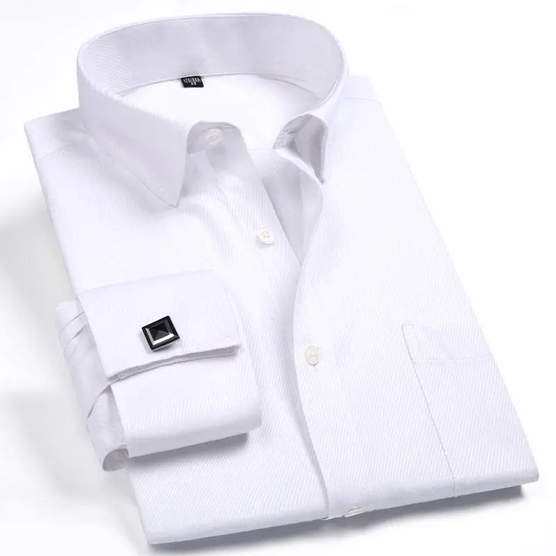 Brand NEW 2024-2025 Fashion Mens French Cufflinks Dress Shirts Long Sleeve Yellow White Blue Social Business Regular Fit Wedding Party Shirt For Man