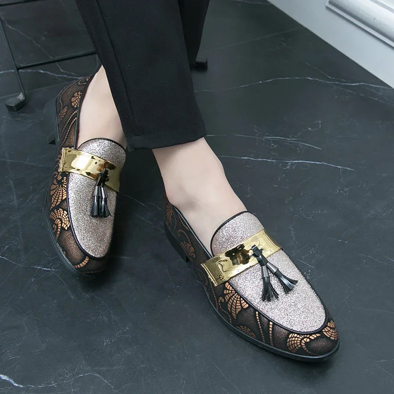 New 2025  Loafers for Men Flock Embroider Tassel Casual Shoes Slip-On Breathable Handmade Mens Dress Shoes Size 38-47