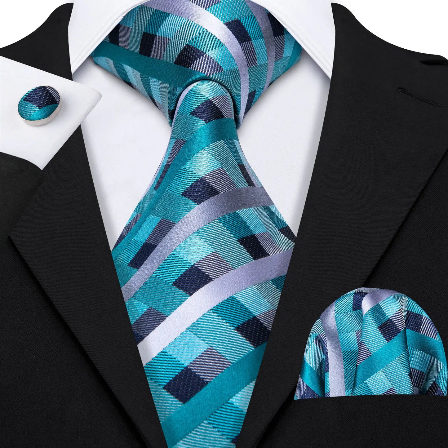 Amazony Epic Green Silk Mens Tie Hanky Cufflinks Set Mint Grass Teal Bottle Sage Pea Green Necktie For Male Wedding Business Party