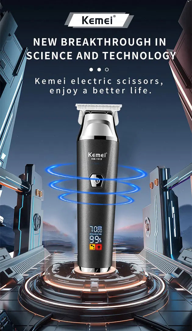 Kemei Professional Hair Trimmer Rechargeable Electric Hair Clippers Cordless Zero Gap hair cutting machine 7000RPM LCD Display