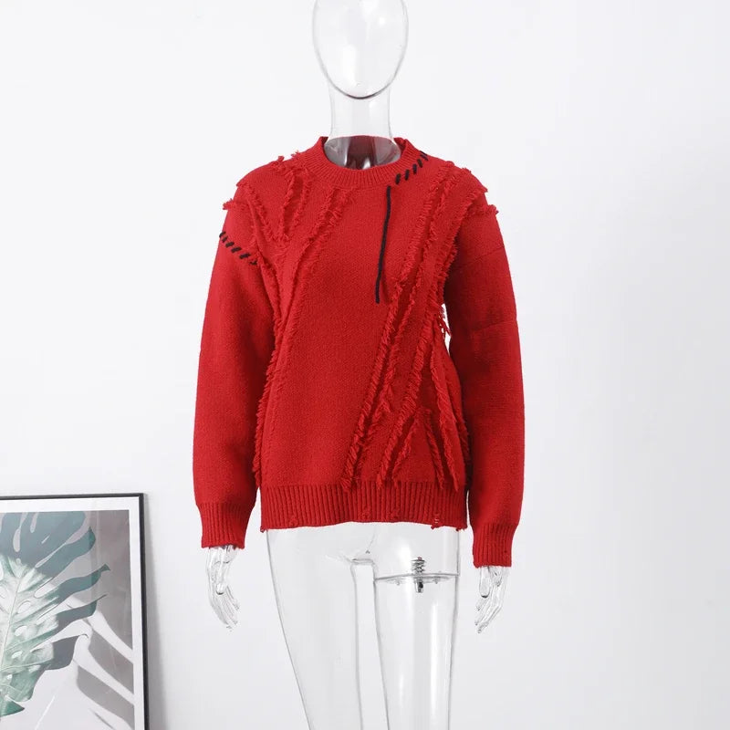 Man Panelled Contrast O neck Sweater 2024-2025 Autumn Winter Vintage Loose Long Sleeves Knitted Pullover Fashion Casual Male Jumper